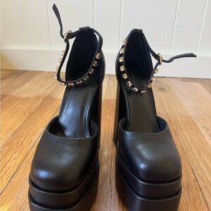 Princess Polly Black Platform Shoes with Gold Studs